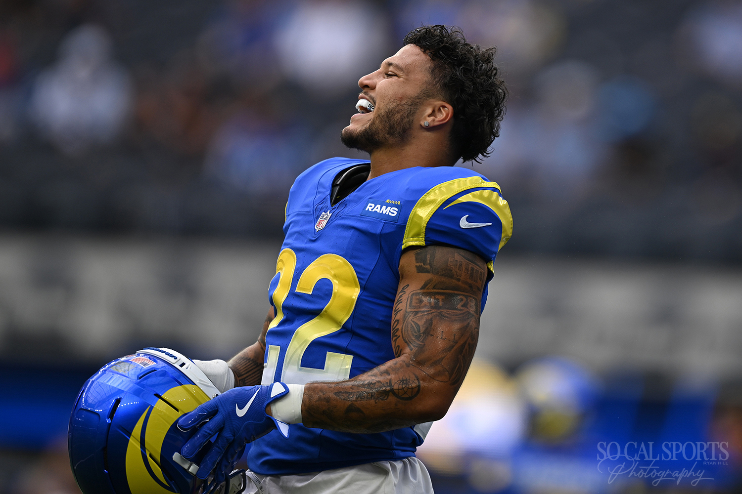 Blake Corum #22 of the Los Angeles Rams Football 2025